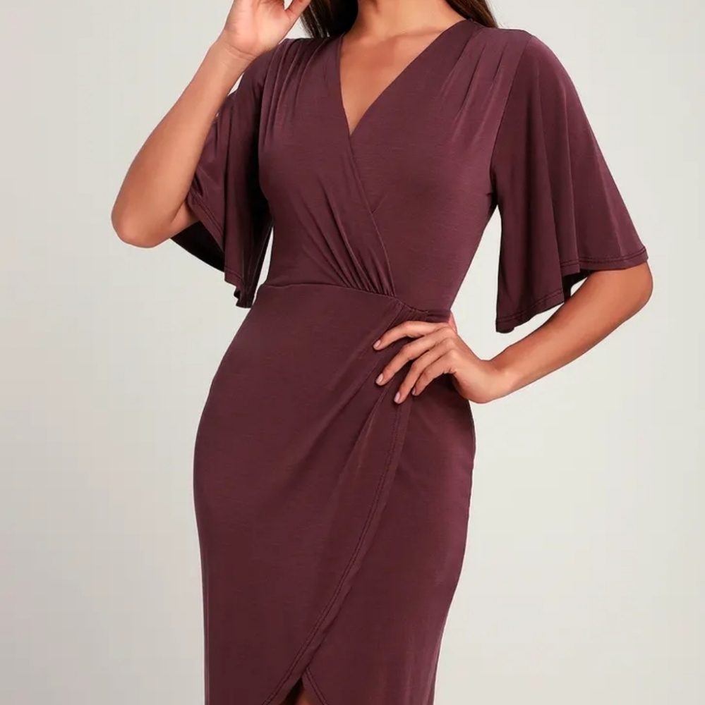 NWT Lulu's Dulcet Washed Purple Surplice Midi Dres